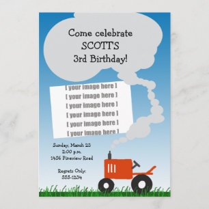 Red Tractor Photo Party Invitation Kaart