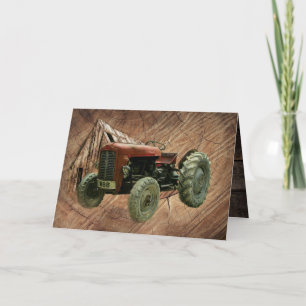 Red Tractor Rustic Barn Shed Card Kaart