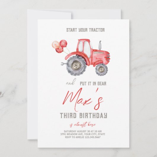 Red Tractor thema Verjaardag uitnodiging (Voorkant)
