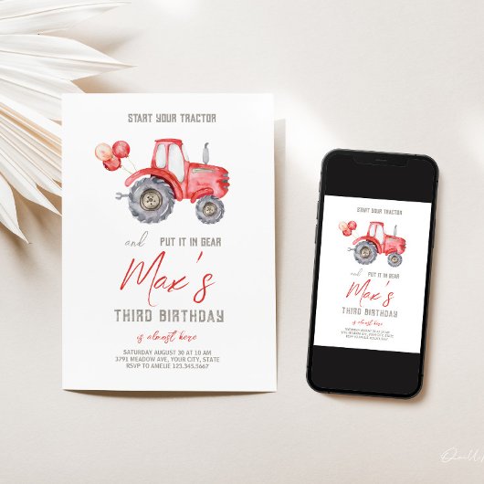 Red Tractor thema Verjaardag uitnodiging