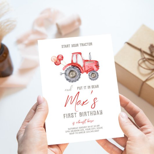 Red Tractor thema Verjaardag uitnodiging