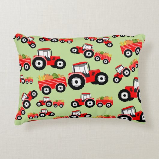 Red Tractor Truck Boerderij Produce Accent Kussen (Voorkant)