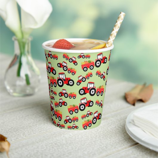 Red Tractor Truck Boerderij Produce Papieren Bekers (Insitu)