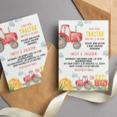 Red Tractor Verjaardagsfeestje Baby shower Uitnodi Kaart