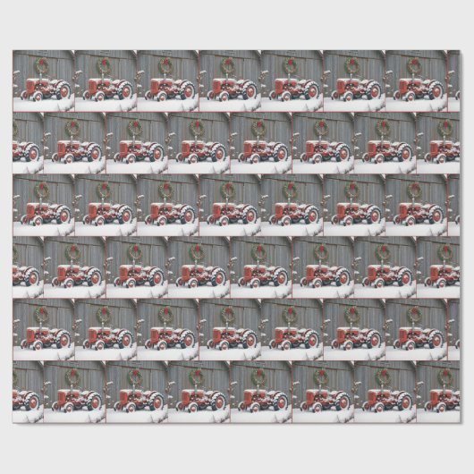Red Tractor With Christmas Wreath Cadeaupapier (Vlak)