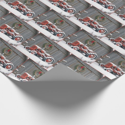 Red Tractor With Christmas Wreath Cadeaupapier (Hoek)