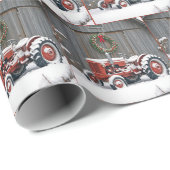 Red Tractor With Christmas Wreath Cadeaupapier (Rol Hoek)