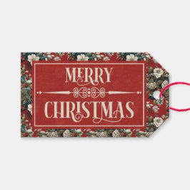 Red Traditional Christmas Floral and Pinecone  Cadeaulabel