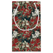 Red Traditional Christmas Floral and Pinecone  Klein Cadeauzakje (Achterkant)