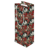 Red Traditional Christmas Floral and Pinecone Wijn Cadeautas (Achterkant Gekanteld)