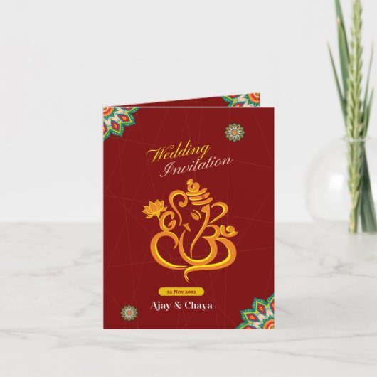 Red Traditional Indian Wedding Invitation Kaart (Voorkant)