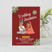 Red Traditional Indian Wedding Invitation Kaart (Staand voorkant)