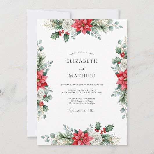 Red Traditional Winter Wedding Kaart (Voorkant)