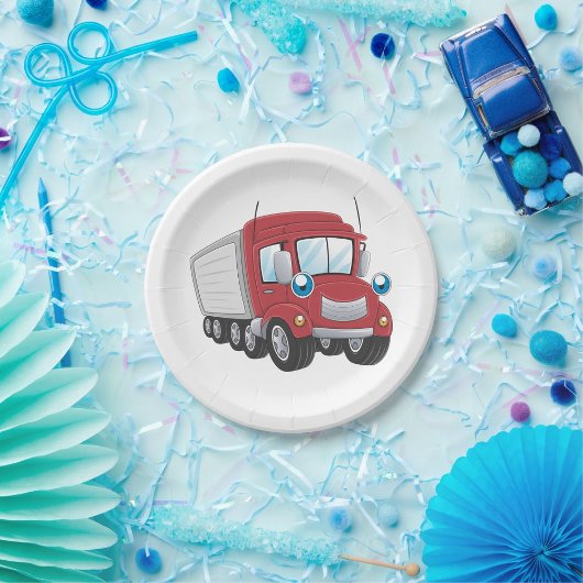 Red Trailer Truck Paper Plates Papieren Bordje
