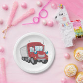 Red Trailer Truck Paper Plates Papieren Bordje (Feest)