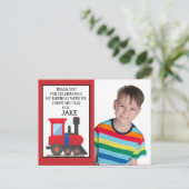 Red Train Birthday Foto bedankt Briefkaart (Staand voorkant)