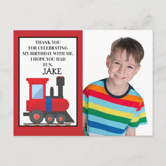 Red Train Birthday Foto bedankt Briefkaart (Voorkant)