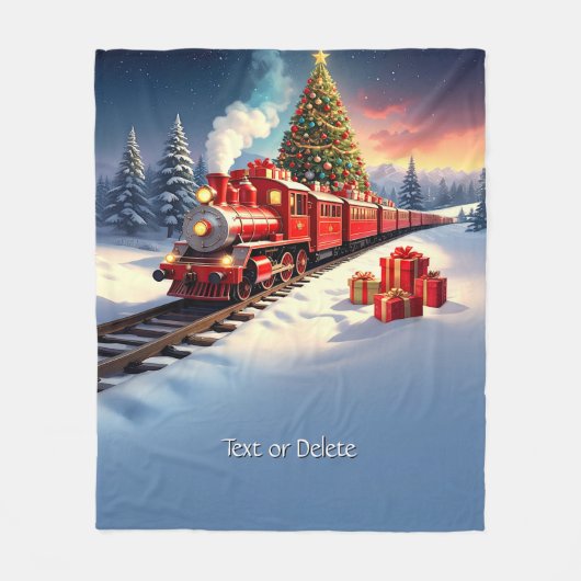 Red Train Christmas Tree Fleece Blanket (Voorkant)