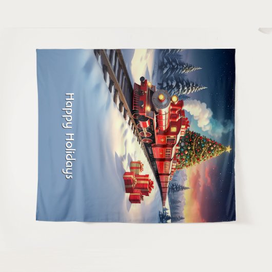 Red Train Christmas Tree Holiday Backdrop Wandkleed (Voorkant (horizontaal))