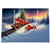 Red Train Christmas Tree Holiday Gift Bag Groot Cadeauzakje (Voorkant)