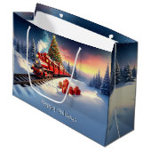 Red Train Christmas Tree Holiday Gift Bag Groot Cadeauzakje (Voorkant Gekanteld)