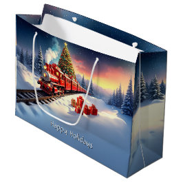 Red Train Christmas Tree Holiday Gift Bag Groot Cadeauzakje