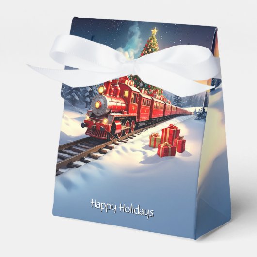 Red Train Christmas Tree Holiday Gift Box Bedankdoosjes (Voorkant Zijde)