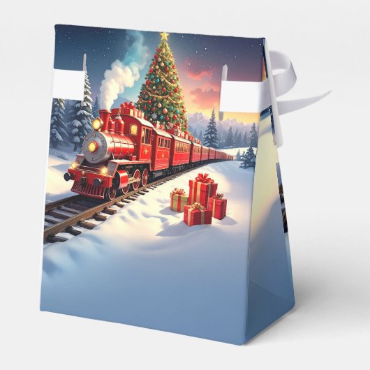 Red Train Christmas Tree Holiday Gift Box Bedankdoosjes (Achterkant)