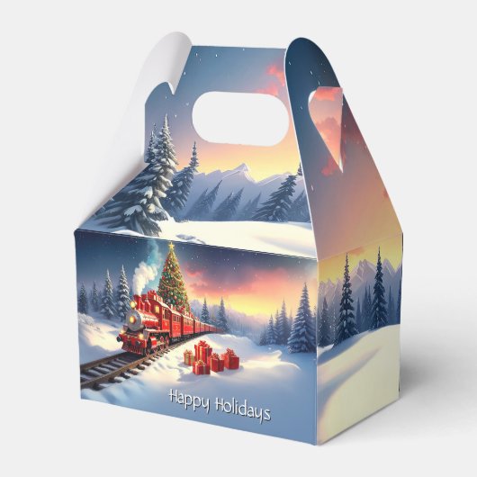 Red Train Christmas Tree Holiday Gift Box Bedankdoosjes (Achterkant)
