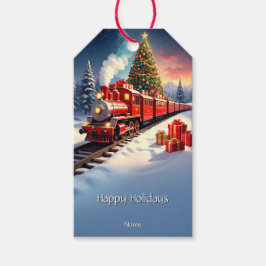 Red Train Christmas Tree Holiday Gift Tag Cadeaulabel