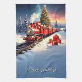 Red Train Christmas Tree Holiday Kitchen Towel Theedoek (Verticaal)