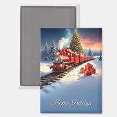 Red Train Christmas Tree Holiday Magnet (Voorkant / Achterkant)
