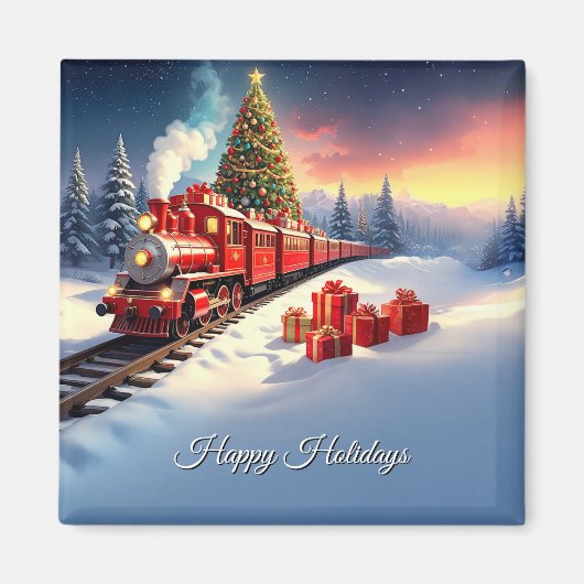 Red Train Christmas Tree Holiday Magnet (Voorkant)