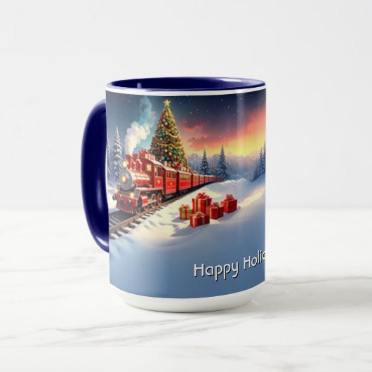 Red Train Christmas Tree Holiday Mug Mok (Voorkant links)