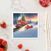 Red Train Christmas Tree Holiday Napkin Servet (Insitu)