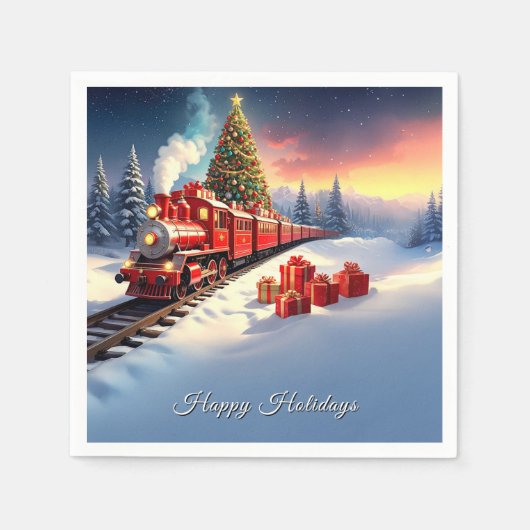Red Train Christmas Tree Holiday Napkin Servet (Voorkant)