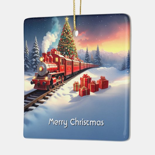 Red Train Christmas Tree Holiday Ornament (Links)