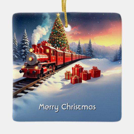Red Train Christmas Tree Holiday Ornament (Voorkant)