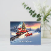 Red Train Christmas Tree Holiday Postcard Briefkaart (Staand voorkant)