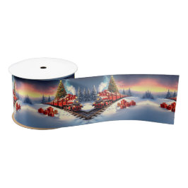 Red Train Christmas Tree Holiday Satin Ribbon Satijnen Lint