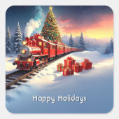 Red Train Christmas Tree Holiday Sticker (Voorkant)