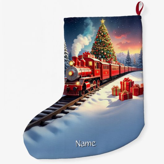 Red Train Christmas Tree Holiday Stocking Grote Kerstsok (Achterkant)
