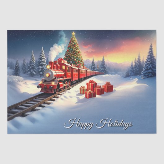 Red Train Christmas Tree Holiday Tissue Paper Tissuepapier (Voorkant)