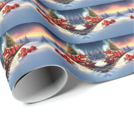 Red Train Christmas Tree Holiday Wrapping Paper Cadeaupapier