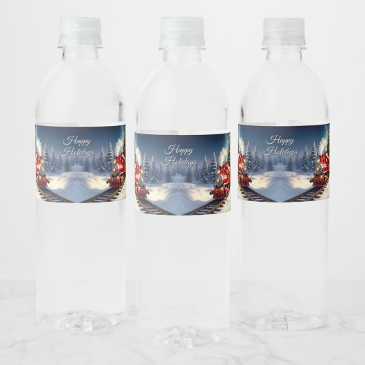 Red Train Christmas Tree Water Bottle Label Waterfles Etiket (Flessen)