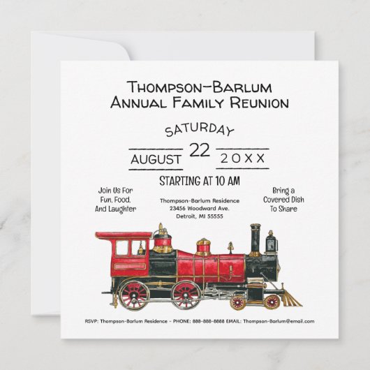 Red Train Familie Reünie uitnodiging (Achterkant)