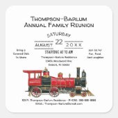Red Train Familie Reünie uitnodiging Vierkante Sticker (Voorkant)