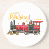 Red Train Happy Birthday Sandstone Onderzetter (Voorkant)