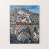 Red Train Pine Snow Covering Mountains Zwitserland Legpuzzel (Verticaal)