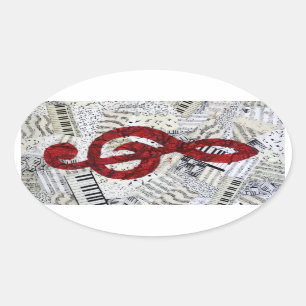 Red Treble Clef Muziek Ovale Sticker